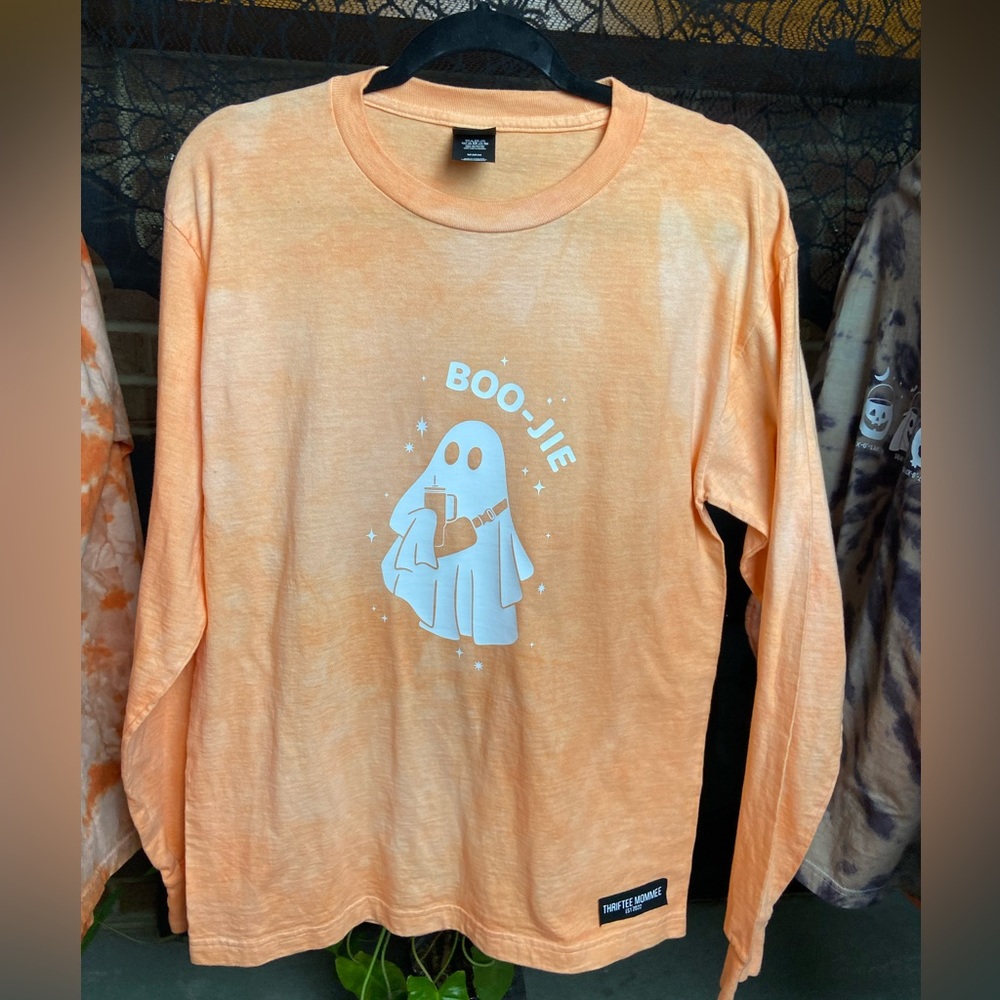 Orange Dyed Long Sleeve Boojie Ghost Shirt, Size M